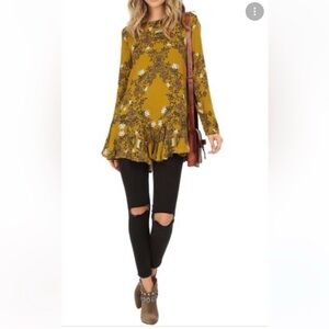Free People Smooth Talker Floral Print Tunic Size Large Keyhole Open Back Pocket